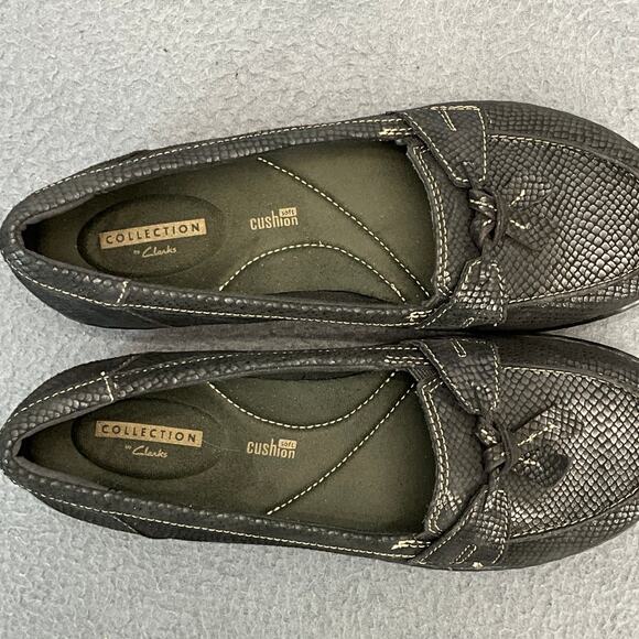 Clarks Collection Ashland Bubble Black Leather Slip On Comfort Loafer Women 7.5 - Picture 9 of 11